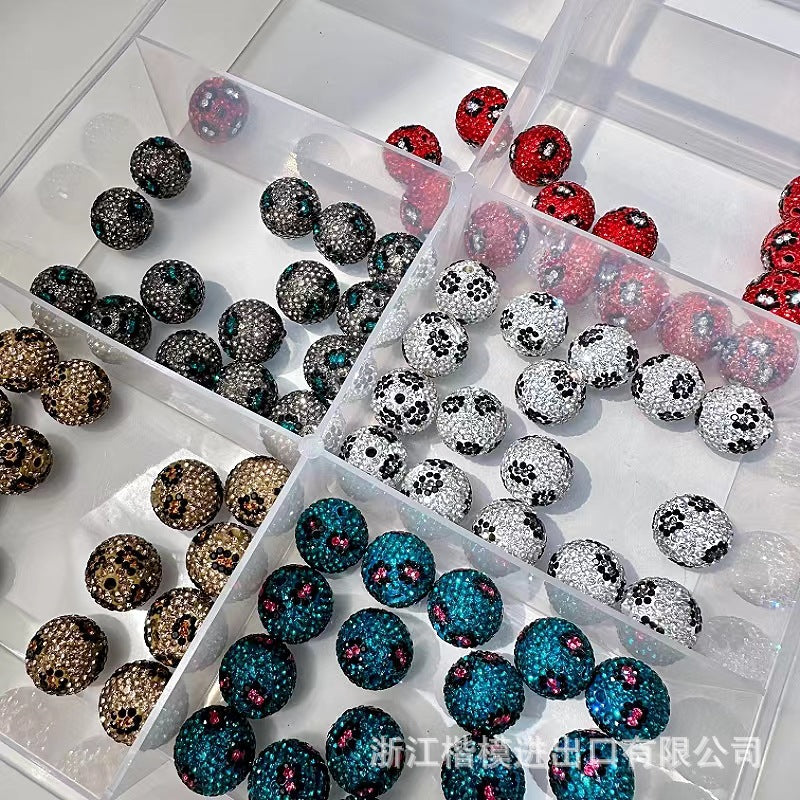 Wholesale 50PCS DIY Leopard Print Ball Hollow Rhinestone Ball Spacer Beads